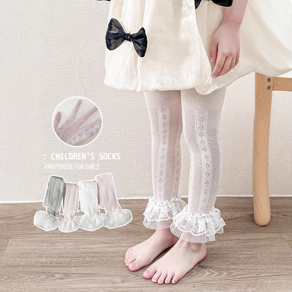 New spring/summer Japanese Lolita style pantyhose, thin, with sweet bow and heart trim, children's pants, cropped leggings.