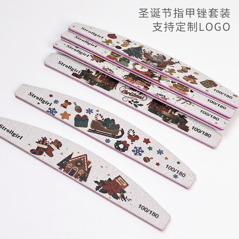 Christmas Nail File, Manicure Rub Strips, Printed Flower File, White Sand and Gray Sand Small Single Manicure Tool