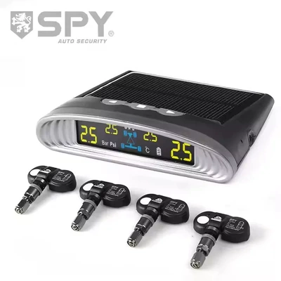 Spy Car Tire Pressure Monitoring System Usb+Solar Charging Lcd Screen Display Tire Pressure Temperature Security Alarm (Tire pressure monitoring system) - external-sensor-black-built-in-sensor