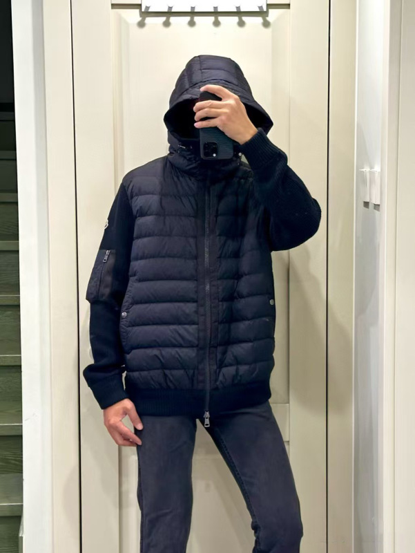 毒家现货正确版蒙家针织拼接羽绒服连帽白鸭绒拉链薄羽绒服外套|undefined