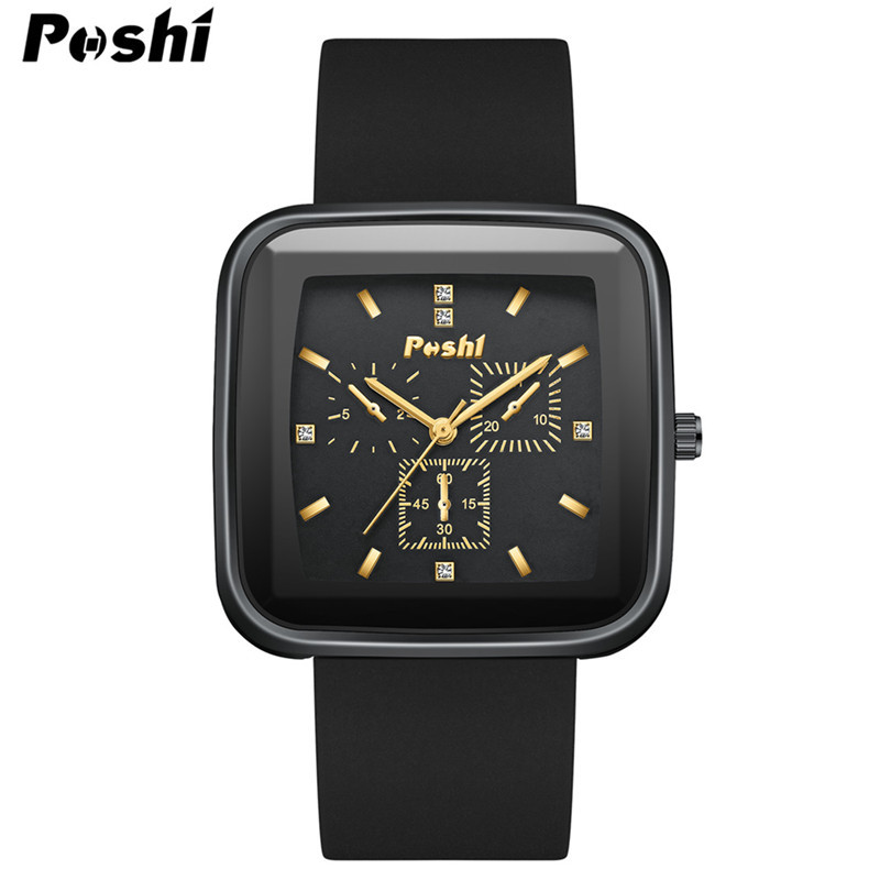 POSHI nuevo cuadrado de silicona gran dial reloj de mujer moda casual hombres y mujeres estudiantes reloj del todo-fósforo