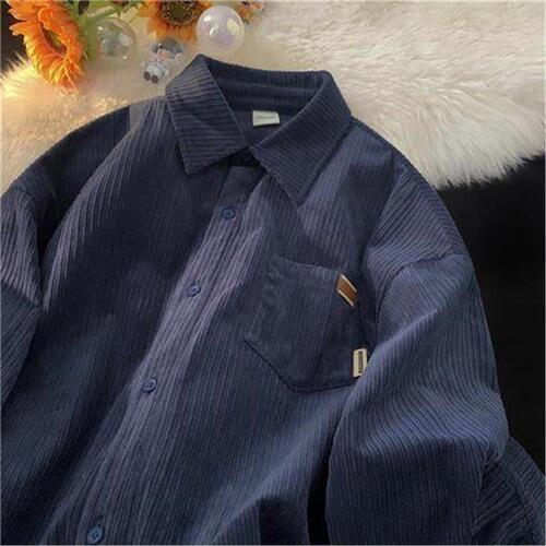 Retro Corduroy Long-Sleeve Shirt for Men, Academic Style, New Fall/Winter Version, Loose Fit, Trendy Streetwear Brand Casual Couple's Jacket