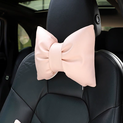 Headrest Neck Pillow Leather Solid Color - leather-headrest-pink