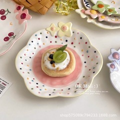 美しい皿料理皿家庭用陶磁器レリーフ皿高颜値花辺皿朝食パスタデザートサラダ皿