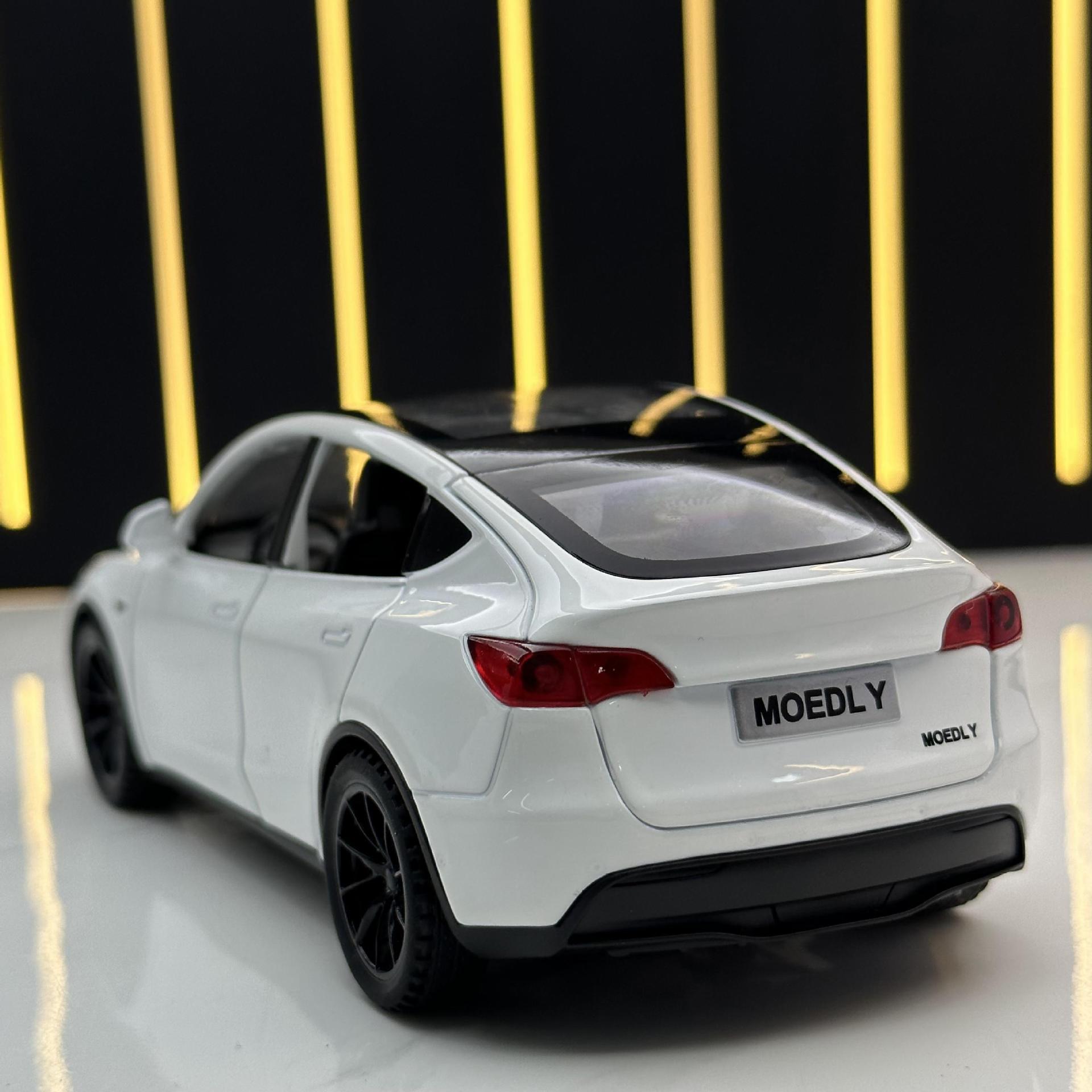 Zhongyuan xinghejin modelo de coche 1:32 nueva energía tesla ModelY tire hacia atrás juguete coche música modelo caja de polvo