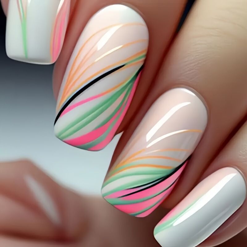 European style wearing armor black and white nail art golden line high sense fake nails removable 24 wholesale