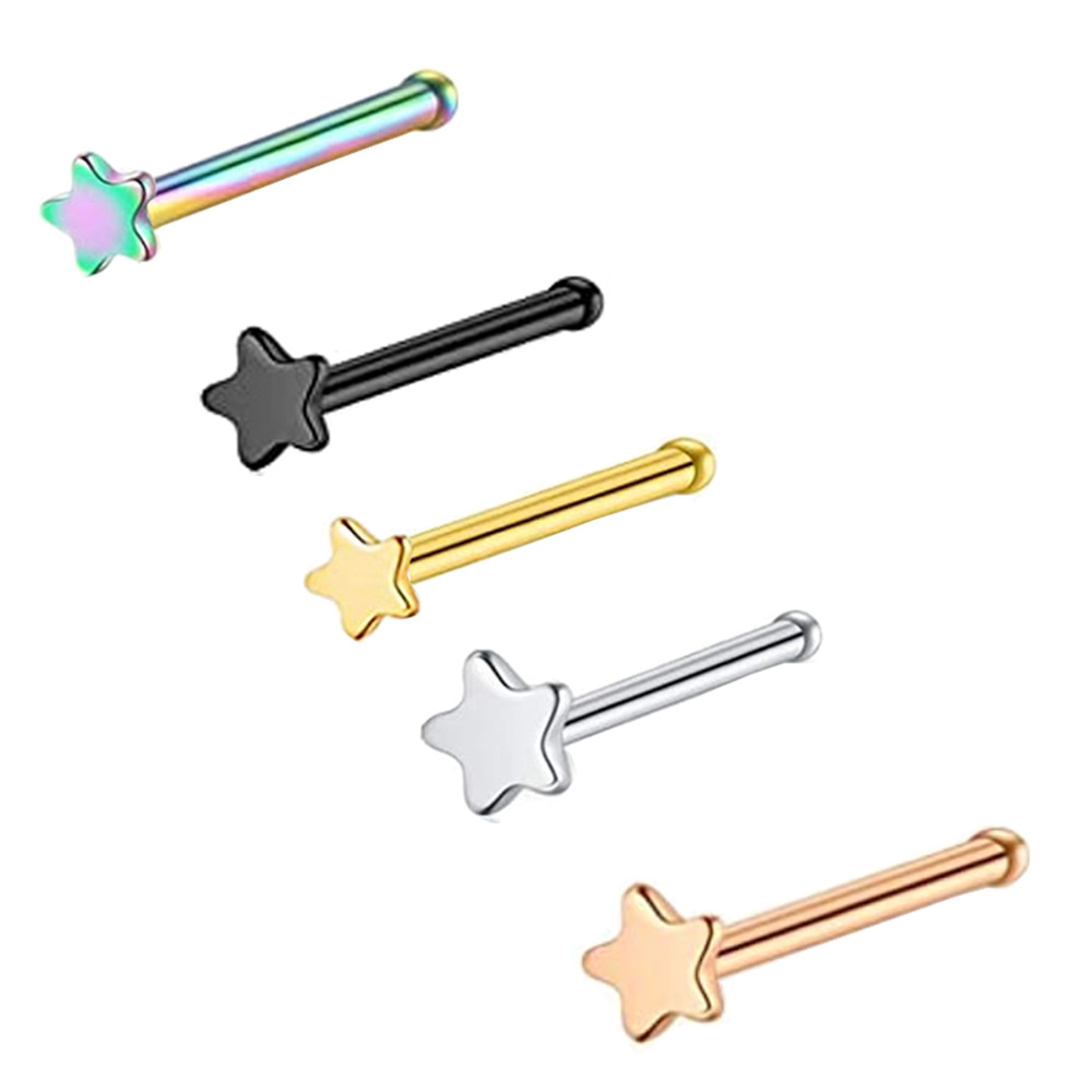 Stainless Steel Nose Nail with Five-Point Star Gem CZ Nose Stud Curved Barbell Lip Eyebrow Piercing Jewelry Wholesale detail image 5