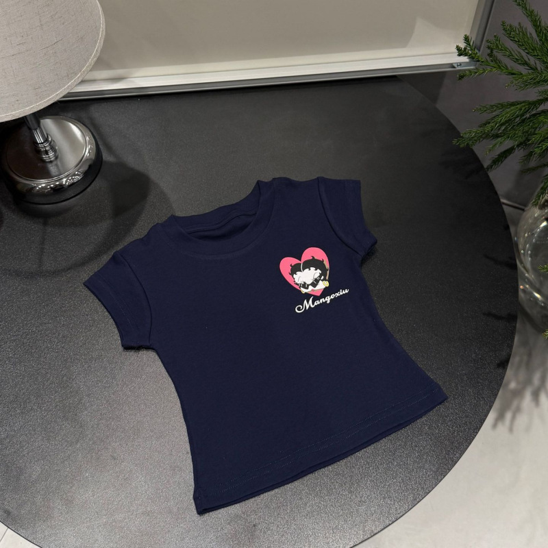 Girls' Retro Betty Doll Short-Sleeved T-Shirt 2026 New Korean Style Sweet and Cool Style Kidsren's Heart Print
