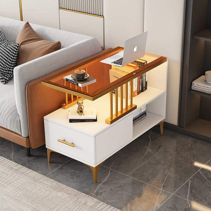 Mesa contra la pared estrecha simple y ligera estante de lujo sofá lado del gabinete varios lados de la mesa mesa de té pequeño mini borde