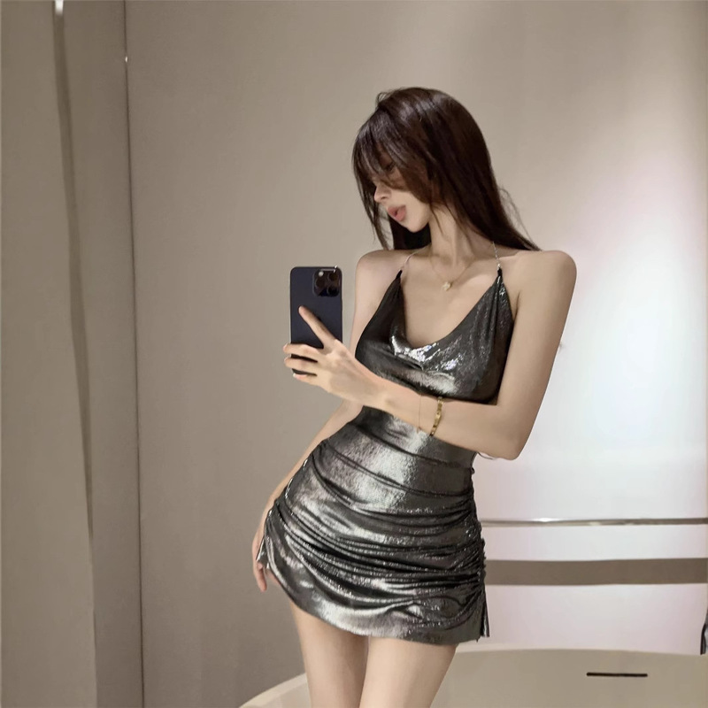 Thai Spice Girl Sexy dress Bar Tie-in-the-Bag Hip Skirt Women's Pleated Design Neck Backless Skirt Thai Spice Girl Sexy dress Bar Tie-in-the-Bag Hip Skirt Women's Pleated Design Neck Backless Skirt