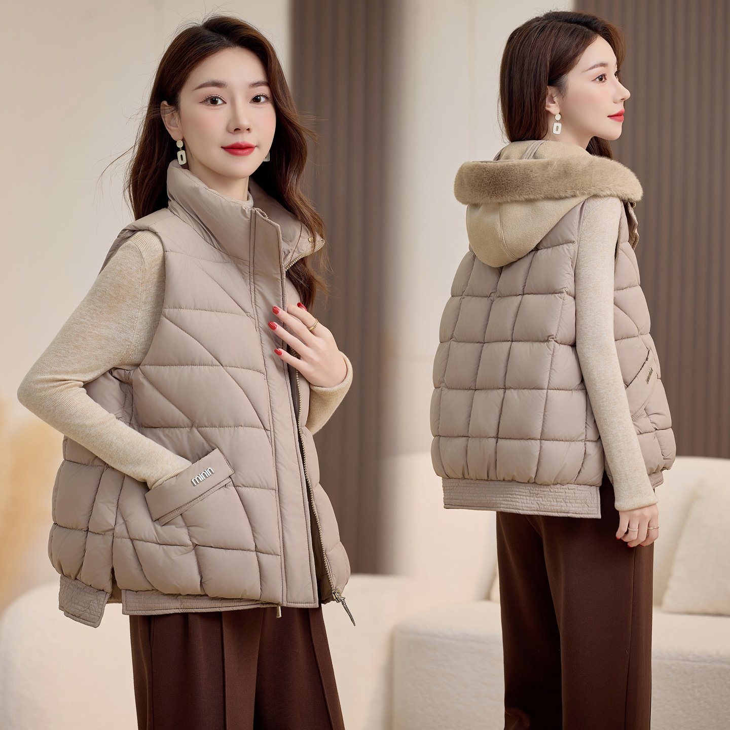 2025, nuevo otoño y invierno, chaleco de algodón de cuello vertical, abrazadera corta, moda, chaleco de algodón de hombro caliente, chaleco de abrigo image 1