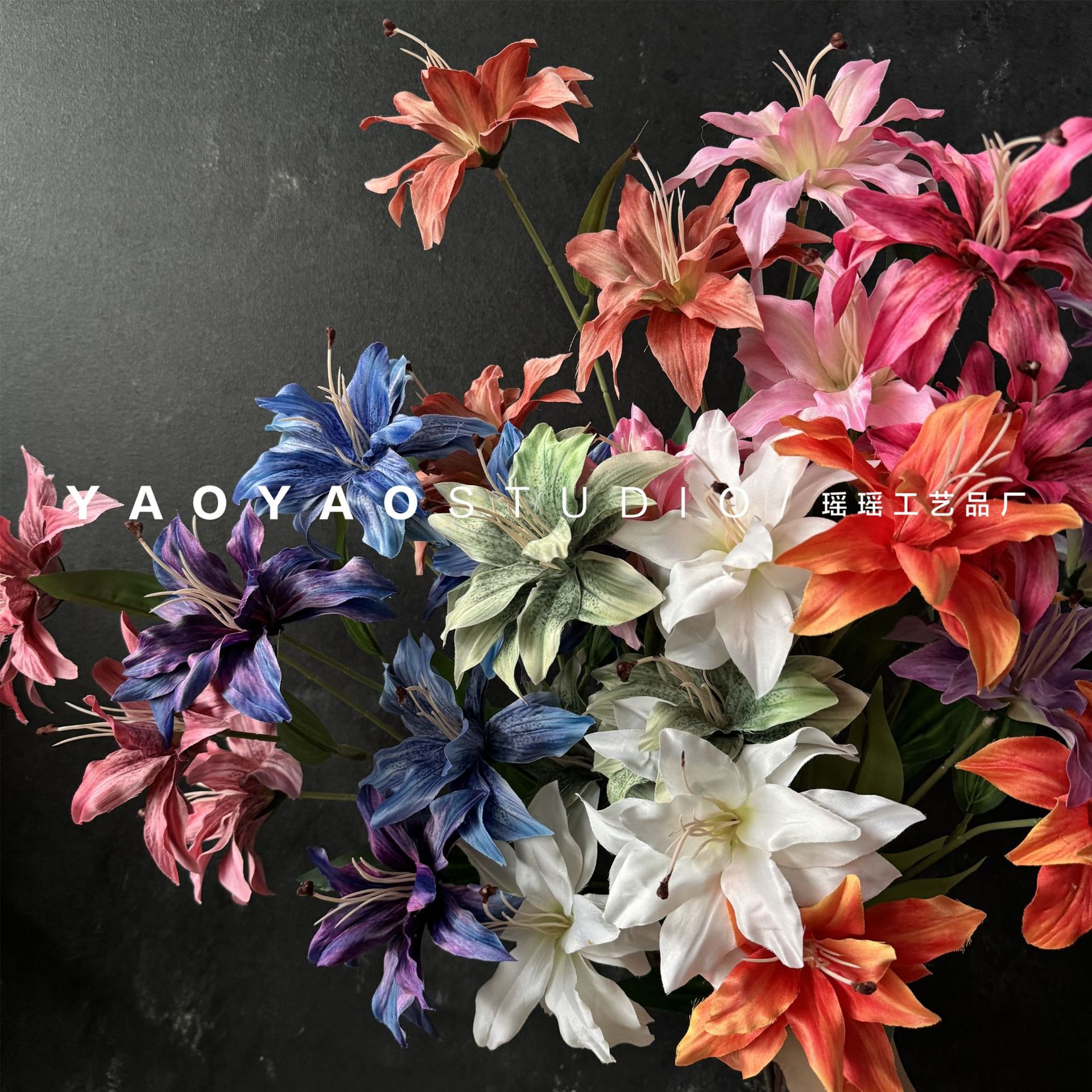 Retro 3D Printed Small Lily Blue and Purple Wedding Lily Fake Flower Photo Props Home Decoration Desktop Flower