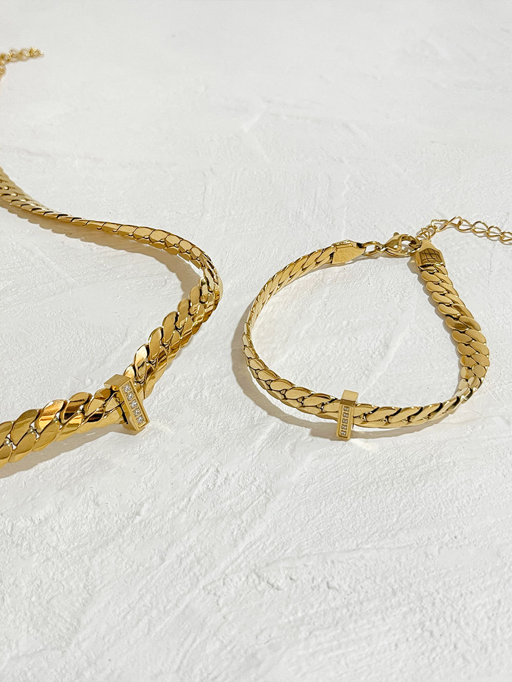 Stainless Steel Material 18K Gold Plated Plating Simple Style Solid Color Stainless Steel Plating Inlay Zircon Bracelets Necklace 1 Piece