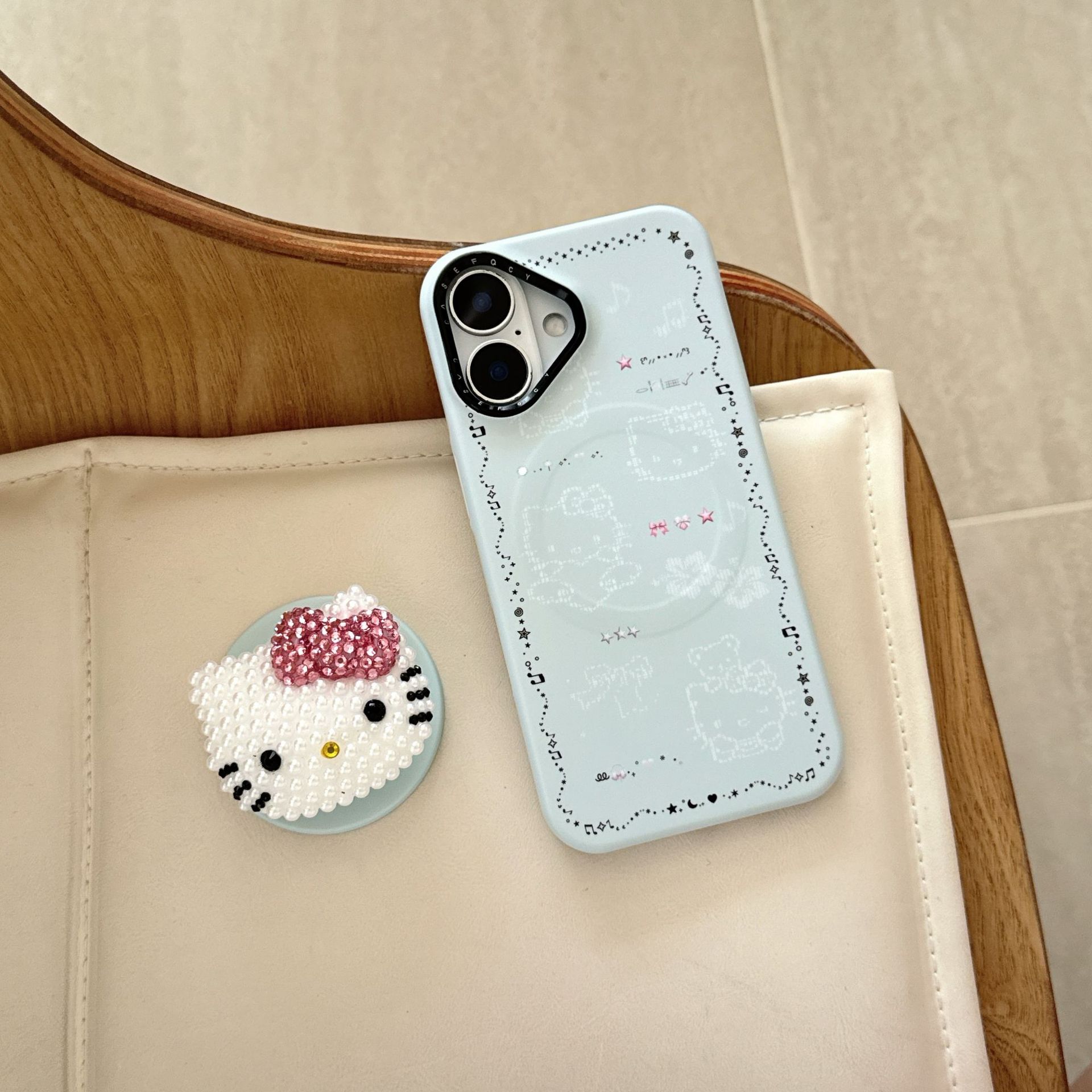 Linda base nota KT cat apple 16ProMax funda para teléfono móvil 15Pro perla KT cat 14/13 nuevo 16