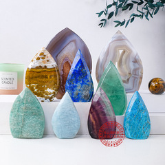 Natural Crystal Flame Ornament Jade Agate Raw Stone Polished Flame Home Desk Decor Craftsmanship Ornament