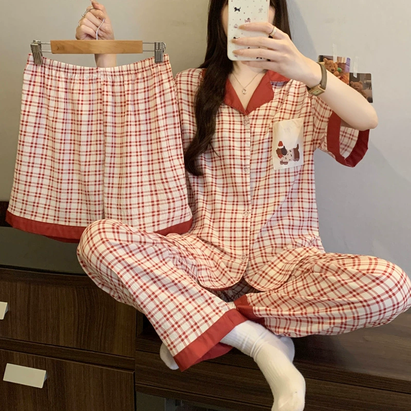 Симпатичная летняя пижама, комплект, с коротким рукавом, 3 предмета