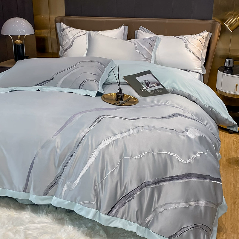 Summer silk double-sided silky set, sheet, duvet cover, bedspread, 4 piece set, light luxury style