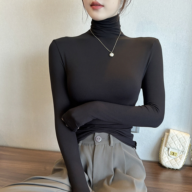 Modal High Collar Base Shirt Women's Autumn and Winter Inner 2024 New Black Long-sleeved Slim-fit High-end Top for Women
