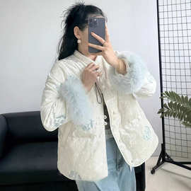 水貂毛新中式羽绒服女2025冬季小香风羽绒外套轻薄90白鸭绒外套女
