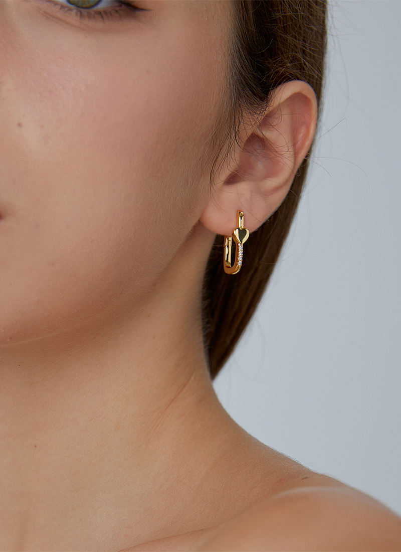 10g Weight Copper Ear Needle Material 18K Gold Plated Plating Material Zircon Inlay Material Earrings Classification 1 Pair Commute Heart Shape Copper Plating Inlay Zircon 18k Gold Plated Earrings