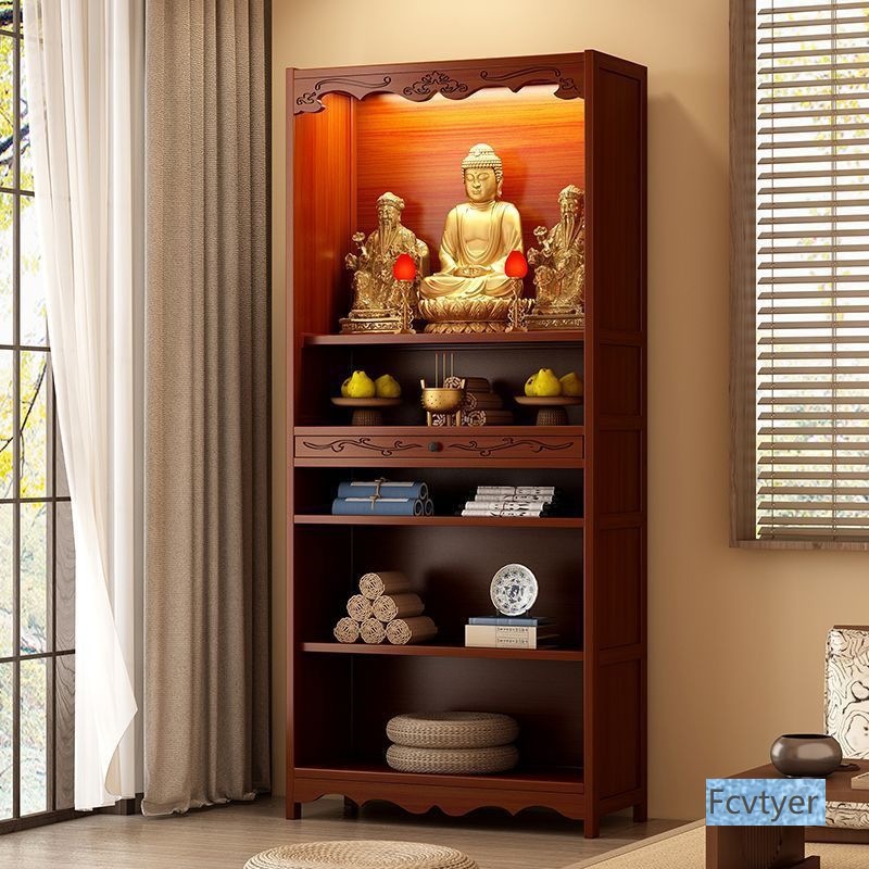 Yunkai Pavilion Offers a Table and Cabinet Integrated Wall-Mounted Altar Simple Incense Table with a Standing Cabinet for Home Entrance Facing