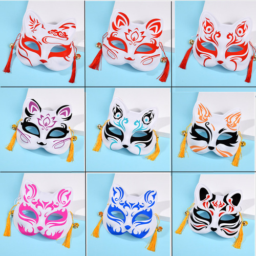 Half-face cat-face fox mask hand-painted Japanese style anime party and dance supplies for men, women and children
