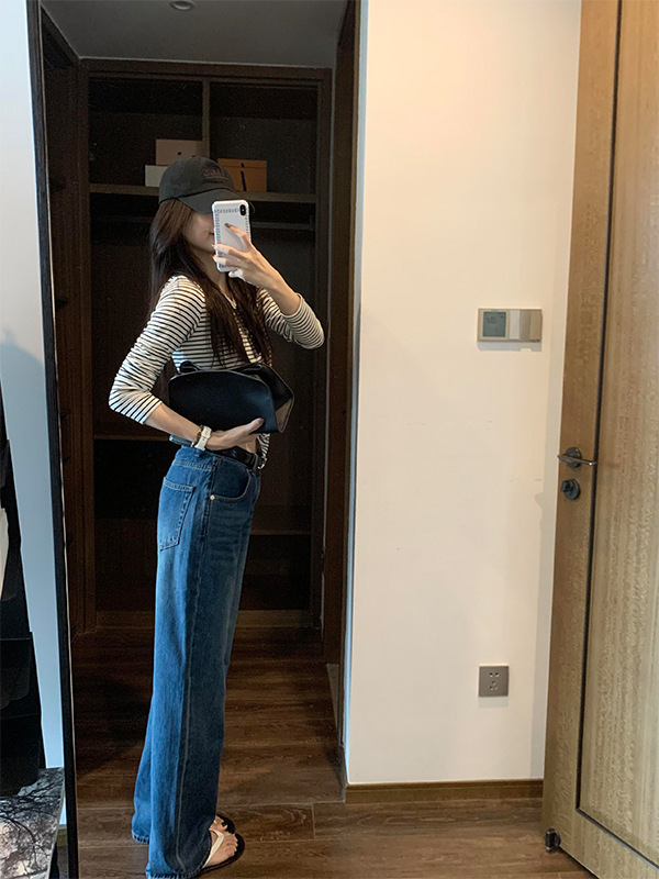 设计感小众条纹长袖T恤女秋内搭短款打底衫辣妹修身显瘦上衣服潮1|undefined