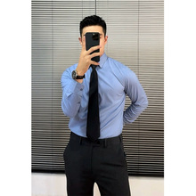 蓝色正装通勤男士衬衫修身长袖商务高端英伦雅痞男装免烫内搭衬衣