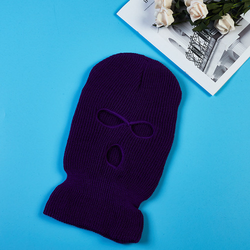 Winter children's warming headgear ski cold-proof cycling face mask children's three-hole woolen knitting hat sports face cover