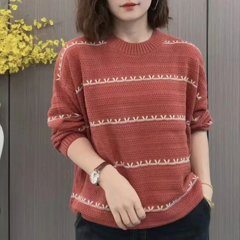 春と秋の女性のためのデザインされた西洋スタイルのプルオーバーショートセーター、新しいゆったりとしたお腹カバーレイジースタイルのボトムセーター|undefined
