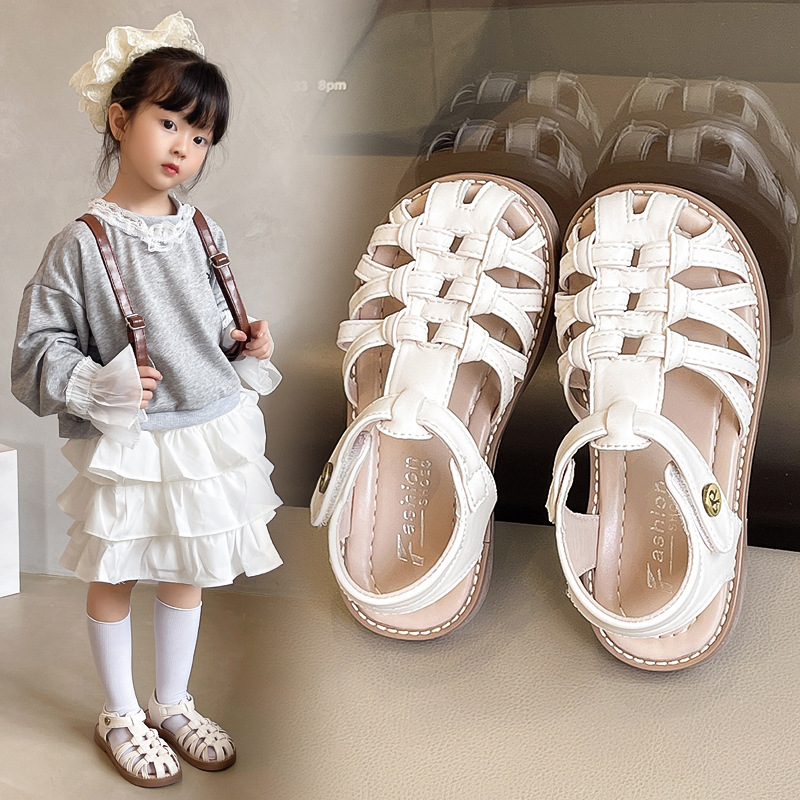 Sandallas princesa de niñas 2025 nuevos zapatos de verano para niños sandalias romanas de moda tejidas zapatos de playa de niñas image 3