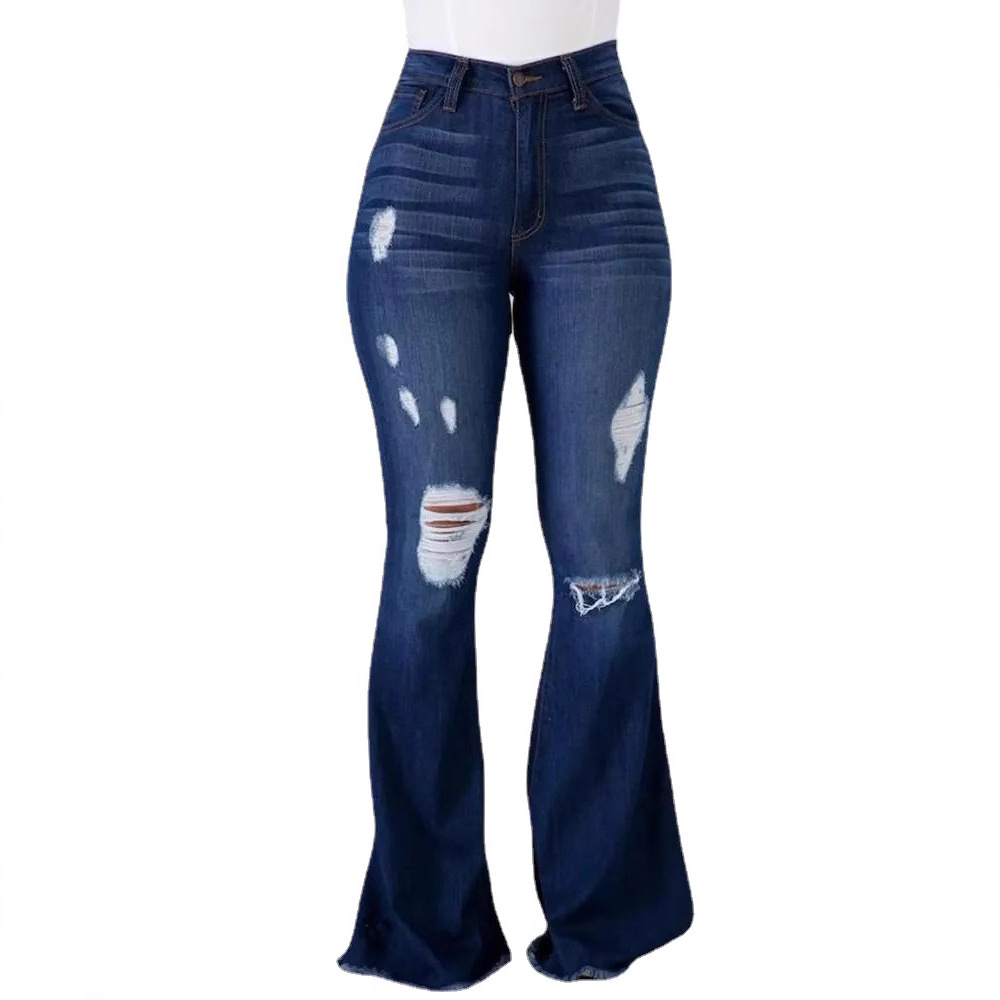 Pantalones Vaqueros Ajustados de Estilo Europeo y Americano para Comercio Exterior Transfronterizo, Pantalones Acampanados de Cintura Alta
