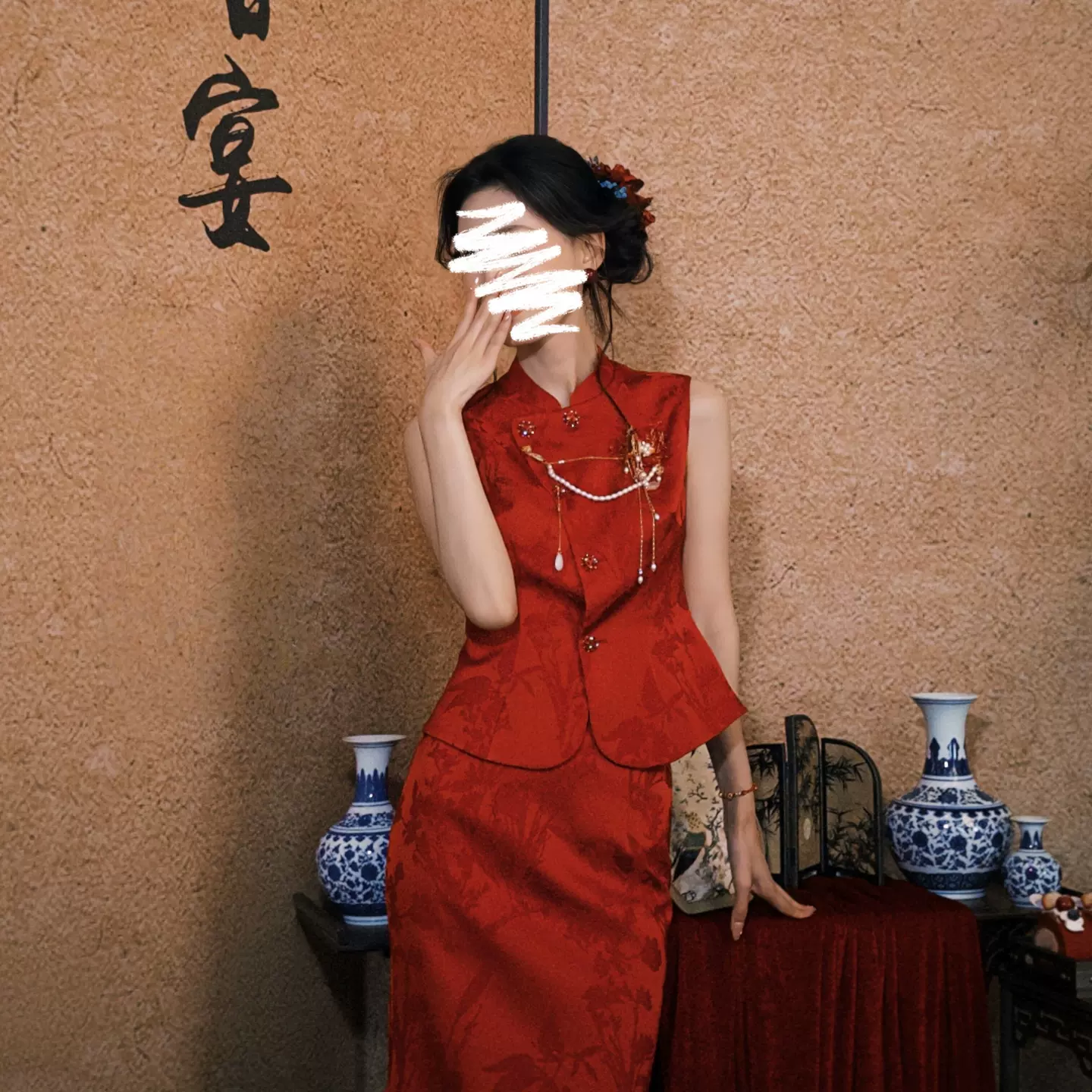 新中式订婚礼服裙高级感红色旗袍敬酒服新娘晨袍回门宴会结婚套装