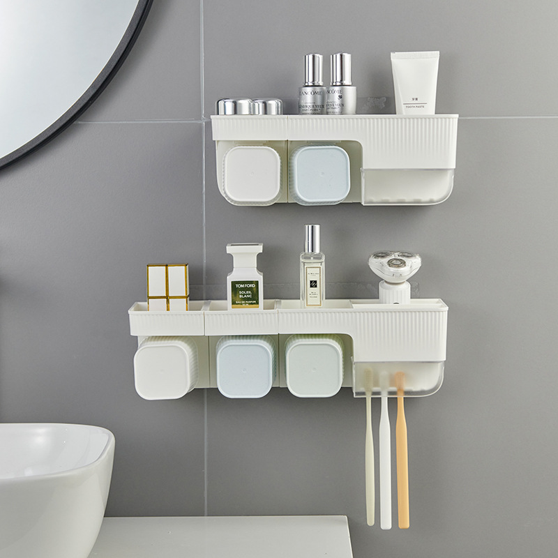 Estante de cepillo de dientes Estante de almacenamiento de taza de cepillo de dientes sin perforación Estante de cilindro de dientes de baño Estante de taza de lavado de pared