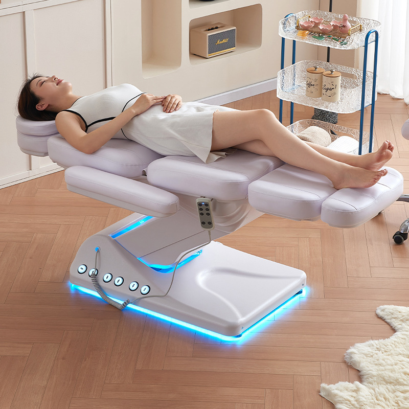 Masaje tatuaje bordado cama plegable micro inyección de plástico cama salón de belleza cuerpo especial que forma elevación automática eléctrica cama de belleza