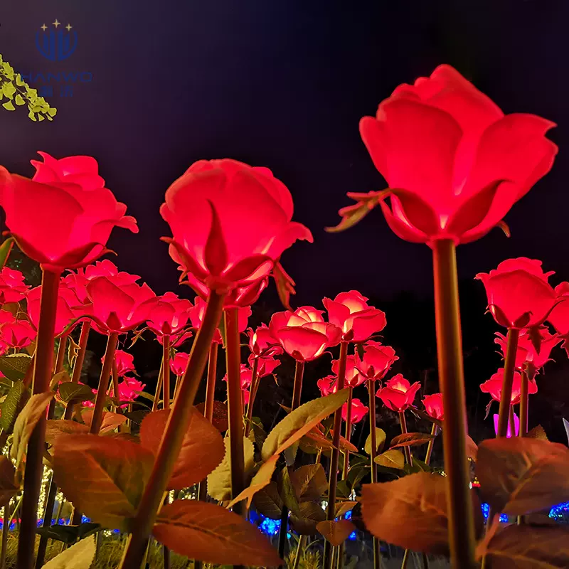 定制批发户外防雨led太阳能玫瑰花灯花园草坪灯地插灯 仿真花灯