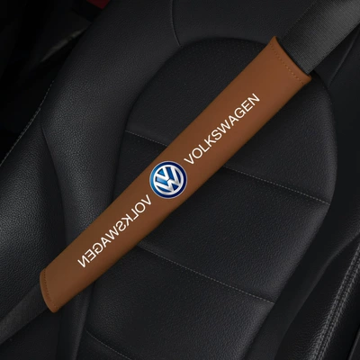 Protector, Extended Leather Comfortable: Seat belt shoulder pad - volkswagen-business-brown-pair-6x38cm