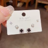 16# Silver - Micropaved Quatrefoil Pearl Stud Earrings Combination
