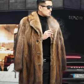 外贸仿貂皮大衣男士新款冬季仿皮草中长款大衣大码加厚休闲外套