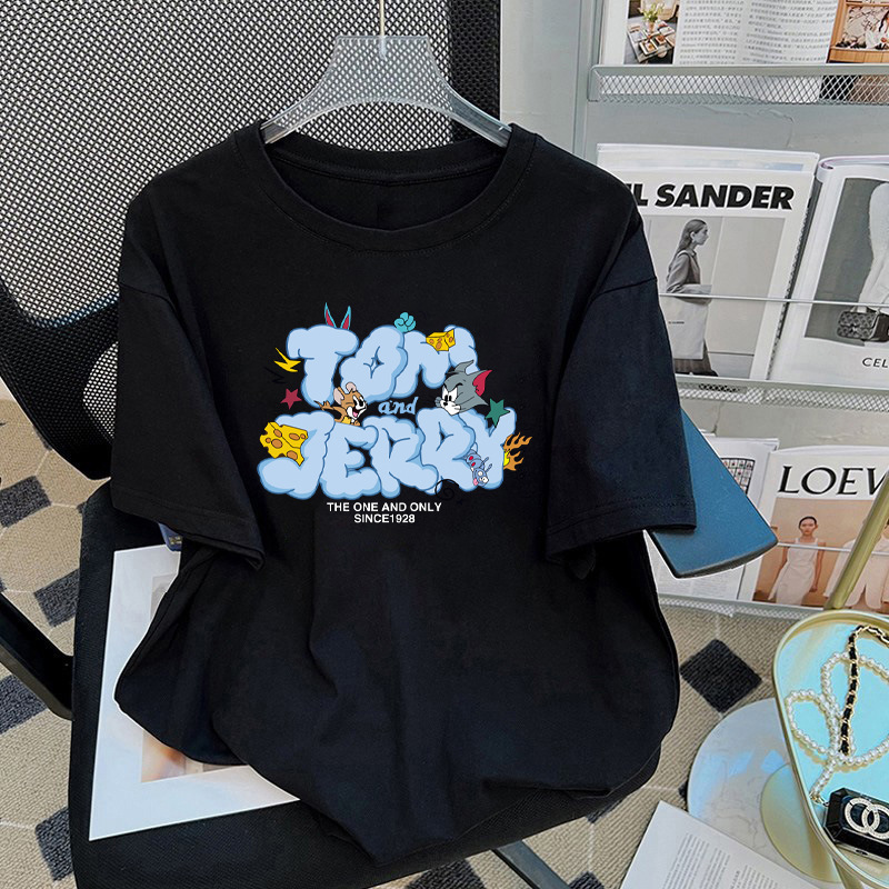 Cross-border Short-sleeved T-shirt Men's Cartoon Jerry Tom Cat Top Loose Half-sleeved High Street Hip-hop Couple's T-shirt