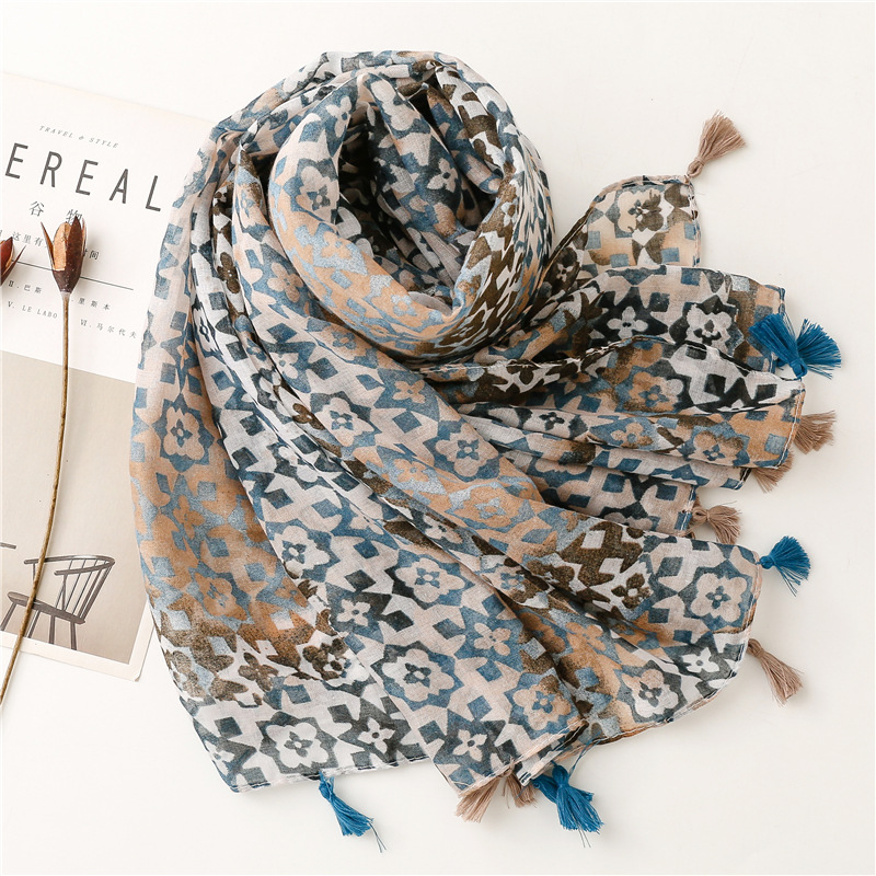Sweet Style Color Gradient Geometric Tassel Thin Section Yarn Long Section Sunscreen Shawl Gauze Scarf