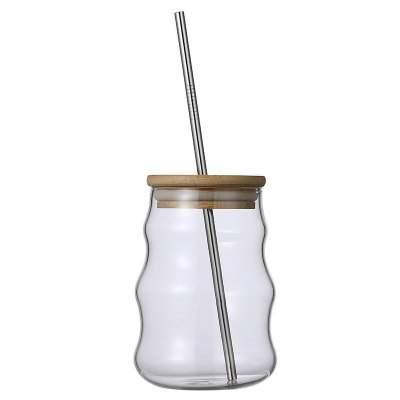 Gordo té de leche nubes tazas de vidrio de alto silicio copas de vidrio con cubierta para niñas caseras tazas de café de paja set
