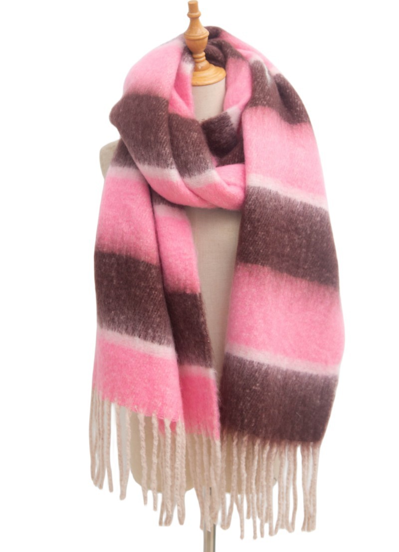 770g Weight Scarf Classification Daily Occasion Polyester Material Stripe Pattern Autumn&Winter Season Women's Gender Tassel Design Casual, Simple Style Style Women's Casual Simple Style Stripe Polyester Tassel Scarf 20