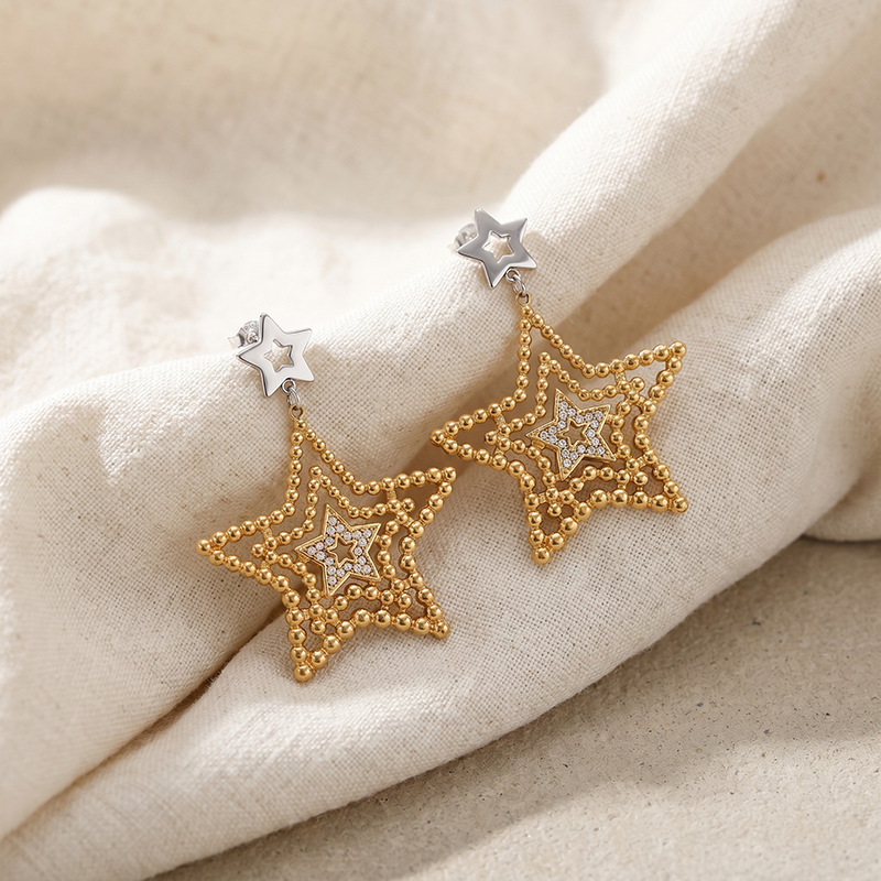 TENA Europa y los Estados Unidos acero inoxidable transfronterizo esfera dorada estrella de diseño de estilo pentagrama temperamento aretes de aretes versátiles