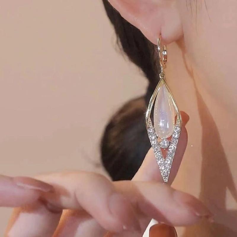 Geometric elegant small design earrings drop-shaped with zircon with…
