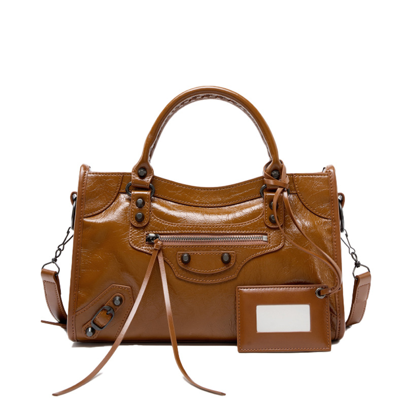 ABG Style Studded Motorcycle Bag Retro Crossbody Genuine Leather Tote Bag Luxury New Women's Handbag - Thumbnail 6