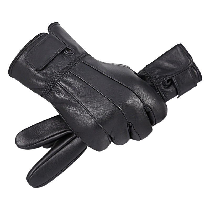 本革の男性の冬の手袋は女性のオートバイの羊皮とベルベットの手袋の屋外の電気自動車に乗って防風します。