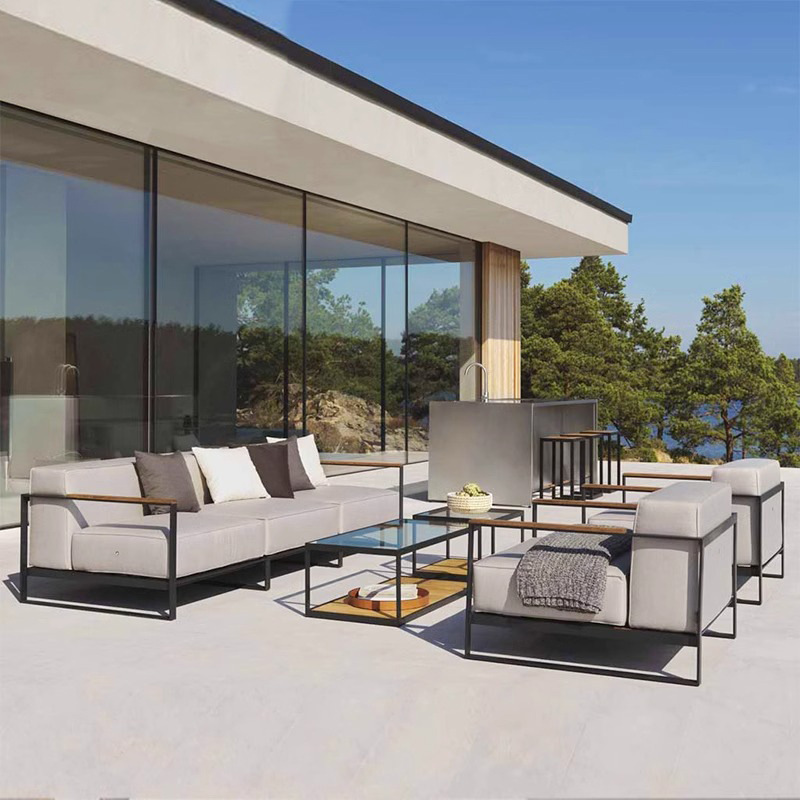 Scandinavian Outdoor Modern Sofa Module Combination Waterproof Sunscreen Log Corner Aluminum Alloy Coffee Table Simple Outdoor