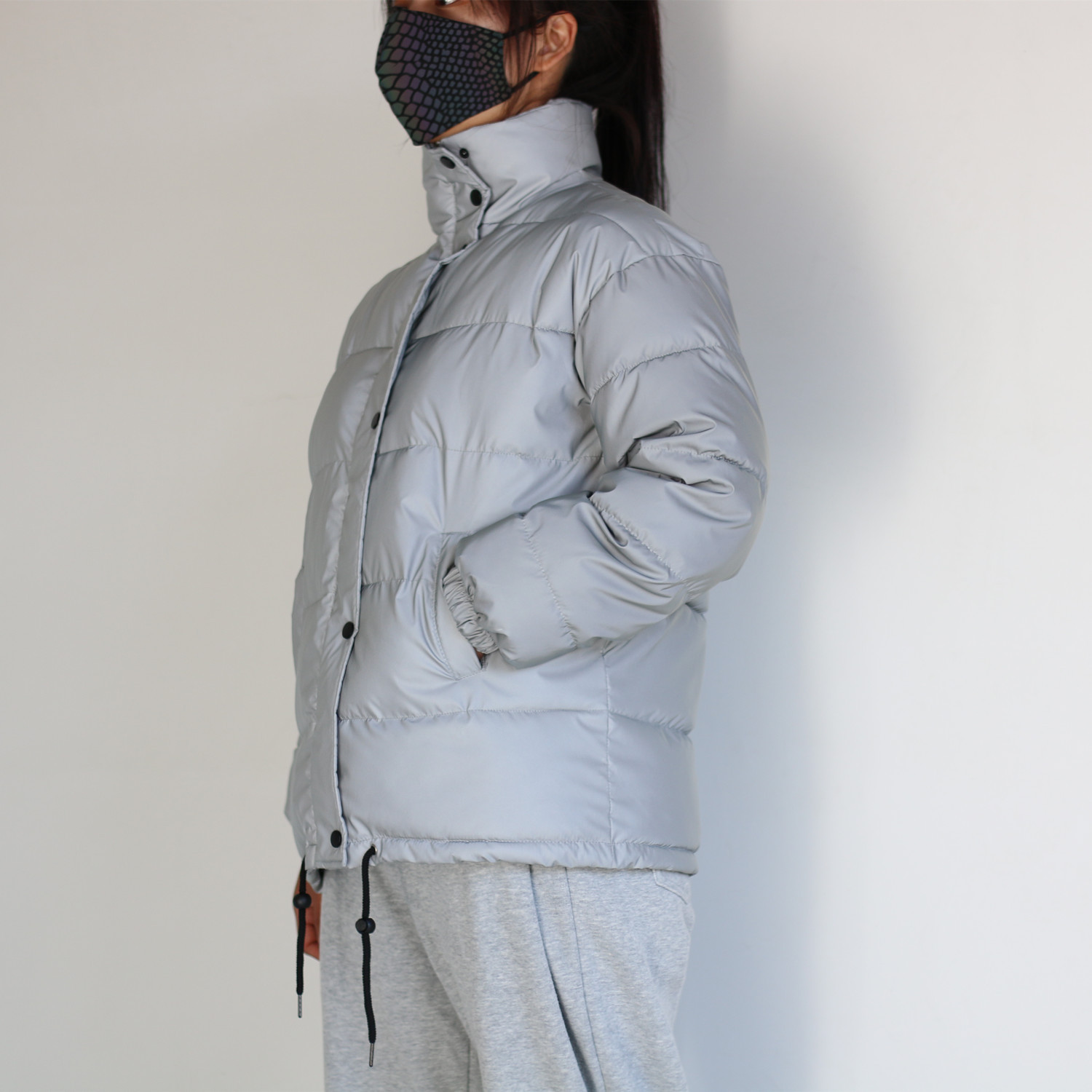 Men's Clothing stand collar reflective cotton coat for women fashion luminous thick cotton coat_voghion.com