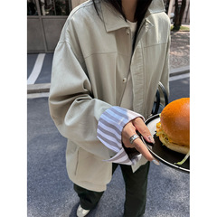 广州黄峥韩系翻领工装收腰翻袖拼接中长款风衣外套女秋季新530764